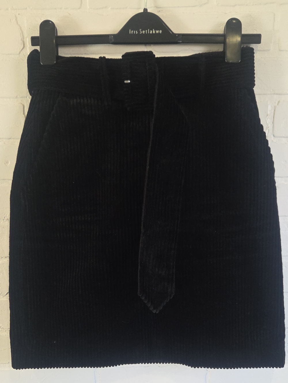 Sandro Black Corduroy Belted Pencil Skirt